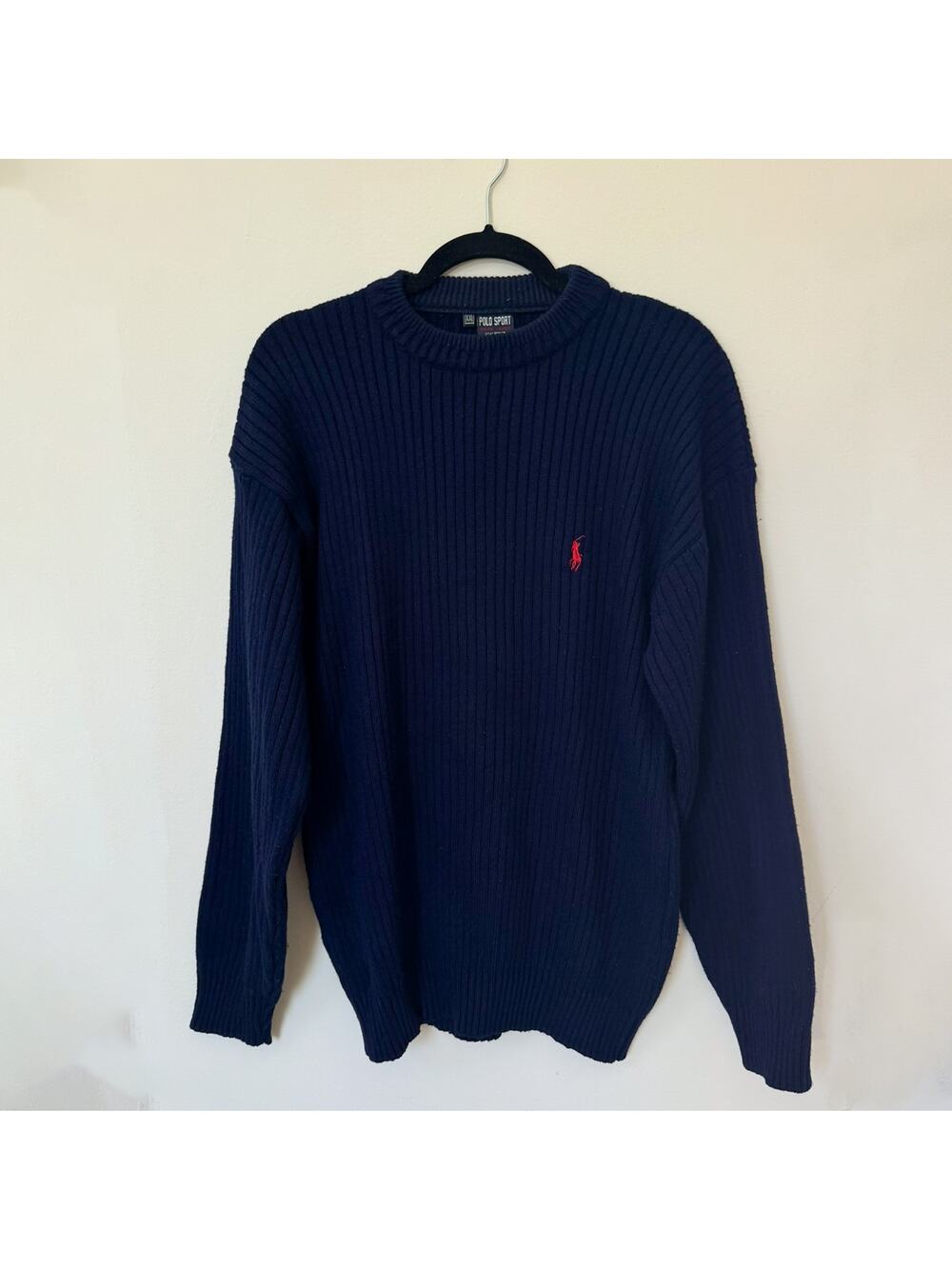 Vintage 90s Polo Sport Ralph Lauren Ribbed Sweater Navy Red Pony XXL 100% Cotton